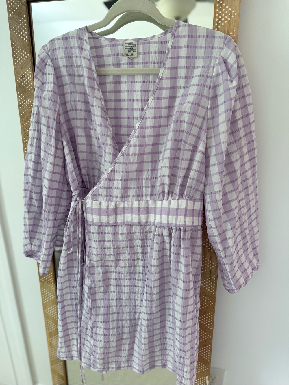 Baum und Pferdgarten Lavender Gingham Wrap Mini Dress Small Anthropologie